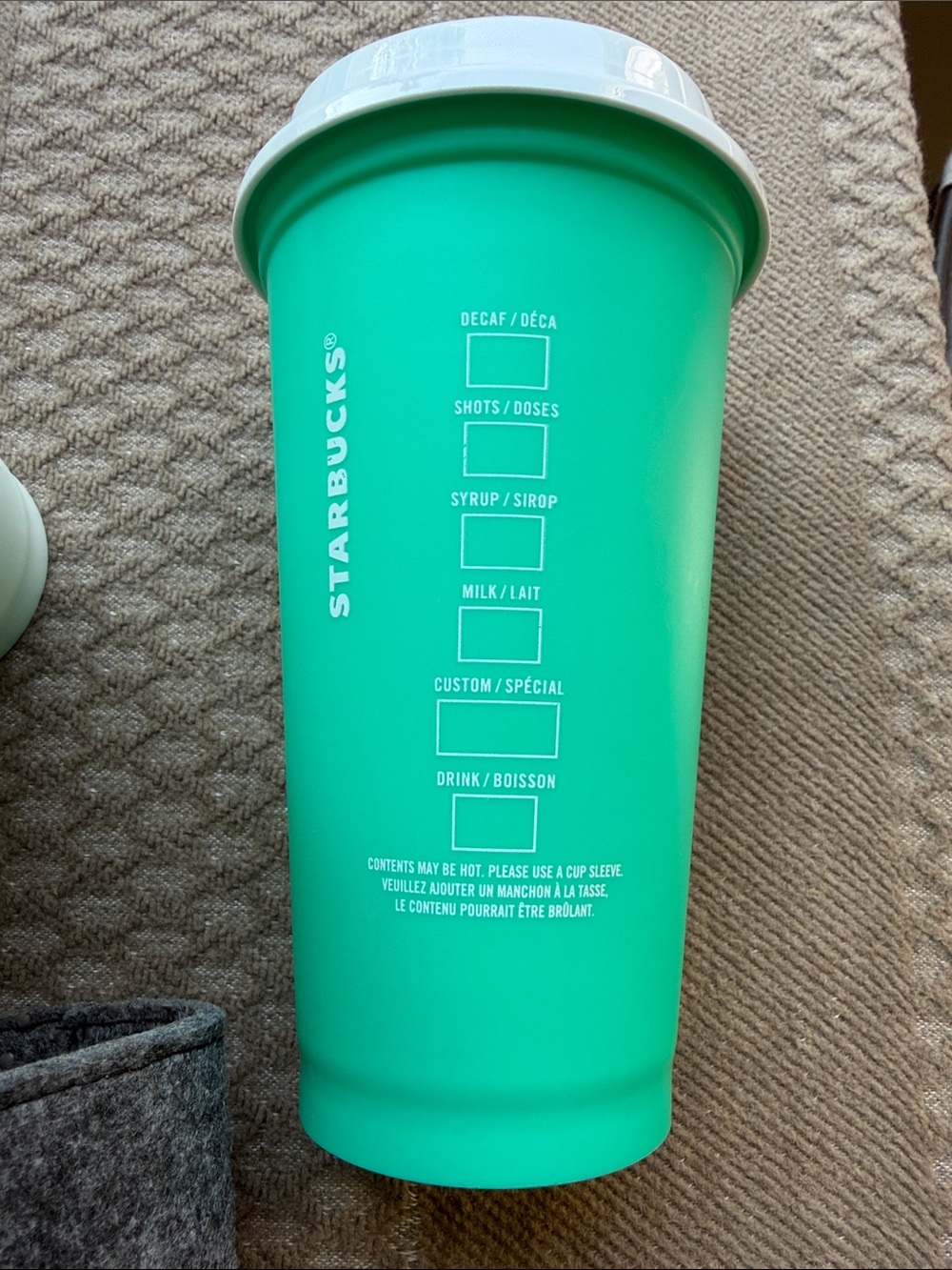 Two Starbucks Floral Reusable Cups & reusable gray felt cup sleeve Environment - Picture 3 of 5